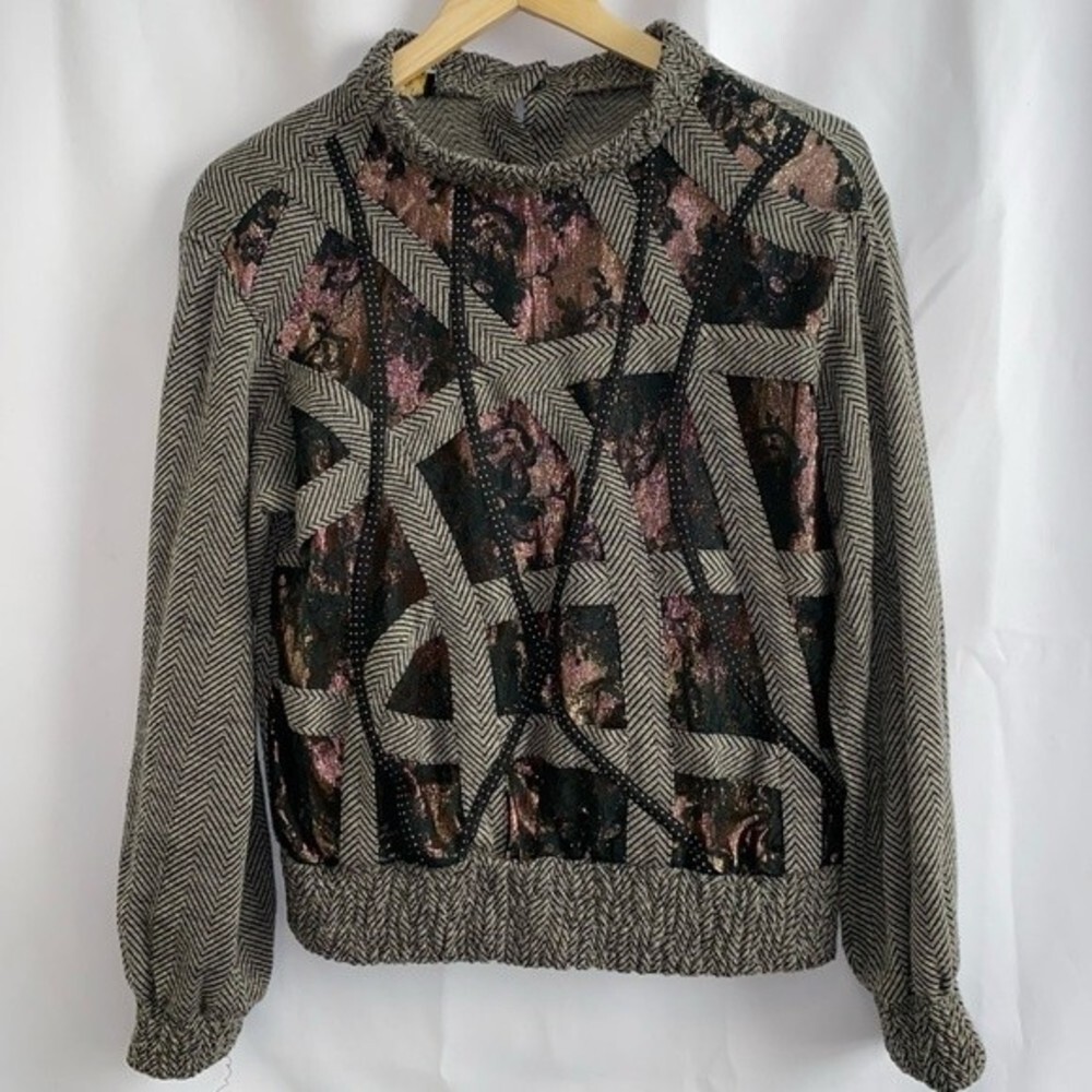 Rare Vintage KOOS Van Den Akker New York Metallic Lace Overly Button Sweater S - Picture 2 of 15